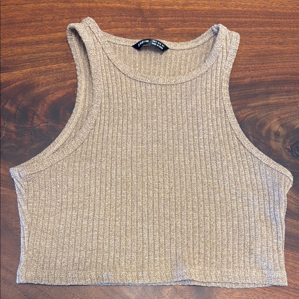Ribbed Knit Crop Top - Beige